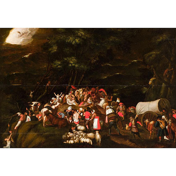 ESCUELA FLAMENCA S. XVI "El diluvio". Óleo sobre tabla.