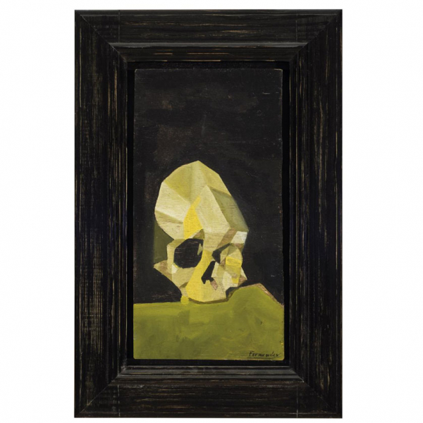 Luis Fernández.   "Crâne (Cráneo) (ca. 1952)". Óleo sobre tabla. Firmado en el ángulo inferior derecho.