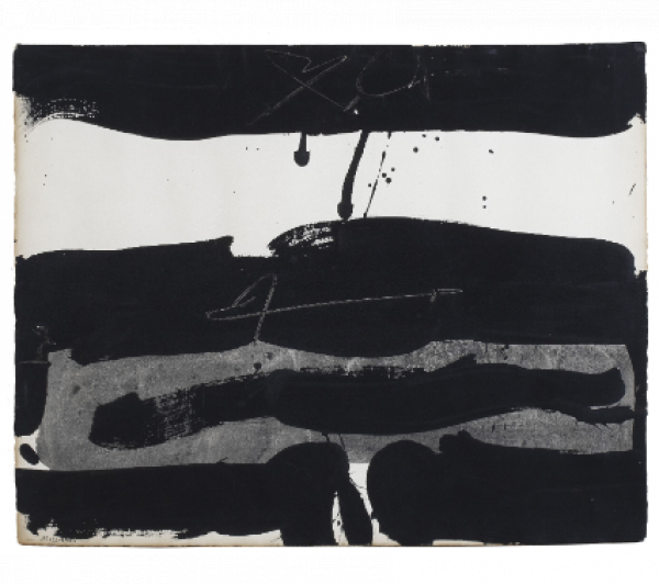 MANOLO MILLARES (Las Palmas de Gran Canaria, 1926 - Madrid, 1972).  S.T, 1965.   Tinta acrílica sobre papel. 