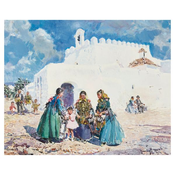 Ignacio Gil Sala (Barcelona, 1913-2003) Ibicencas. &Oacute;leo sobre tela. Firmado.