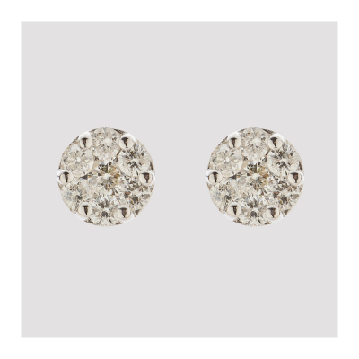 Pendientes rosetón en oro blanco con diamantes talla brillante engastados en garras.
