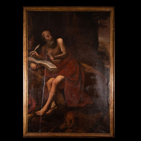 &quot;San Jerónimo Penitente&quot; escuela toledana del siglo XVII.   Óleo sobre lienzo, reentelado.