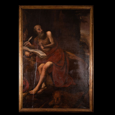 &quot;San Jerónimo Penitente&quot; escuela toledana del siglo XVII.   Óleo sobre lienzo, reentelado.