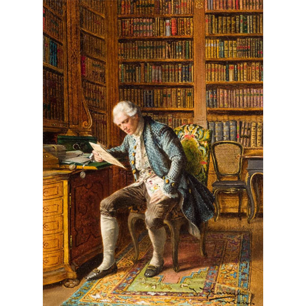 Johann Hamza (1850 - 1927).  "Leyendo la carta en la biblioteca". 