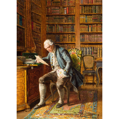 Johann Hamza (1850 - 1927).  &quot;Leyendo la carta en la biblioteca&quot;. 