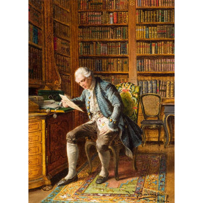 Johann Hamza (1850 - 1927).  &quot;Leyendo la carta en la biblioteca&quot;. 