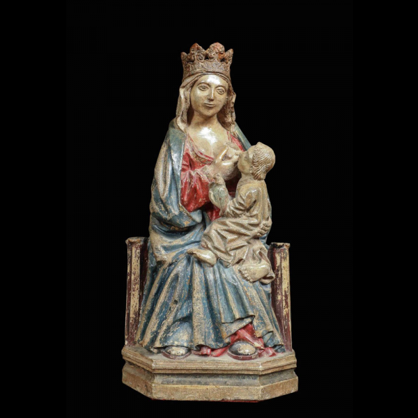 Espectacular Virgen de la Leche Gótica Alemana en piedra policromada, siglo XIV al XV Valle del Rin.