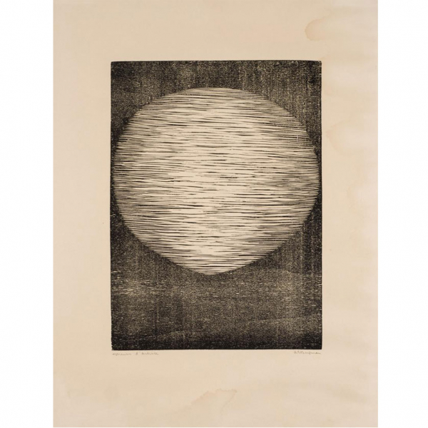 Anna Eva Bergmann. "GB 16-1957 Planète (1957)". Xilografía sobre papel. Firmada 