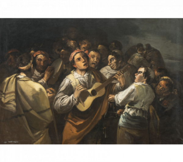 EUGENIO LUCAS VELÁZQUEZ (Madrid, 1817-1870)  La Rondalla Aragonesa  H. 1865.   Óleo sobre lienzo.