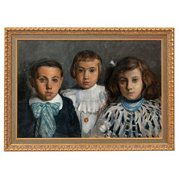 IGNACIO UGARTE Y BERECIARTE  (San Sebastian 1858 - 1914) "Retrato de Francisco, Emiliano y Maria Luisa Pagazartundua"