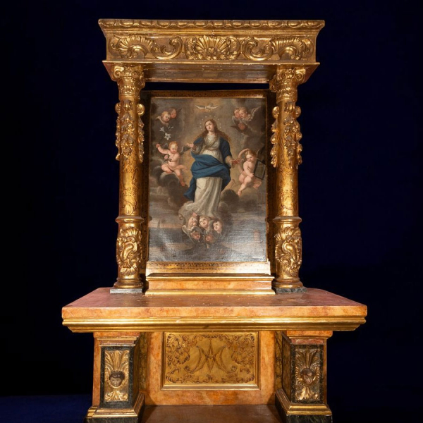Retablo completo con cuadro central de la "Virgen Pur&iacute;sima y angelitos", siglo XVIII. 