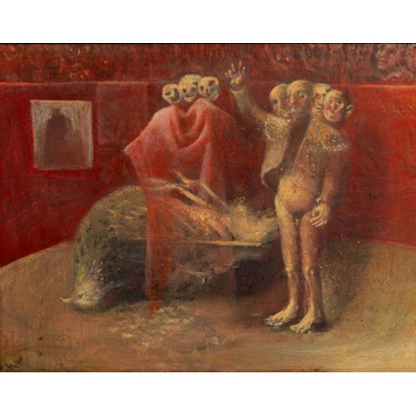 FERNANDO BEORLEGUI BEGUIRISTAIN  (Campanas, Navarra 1928) "Escena circense con personajes"