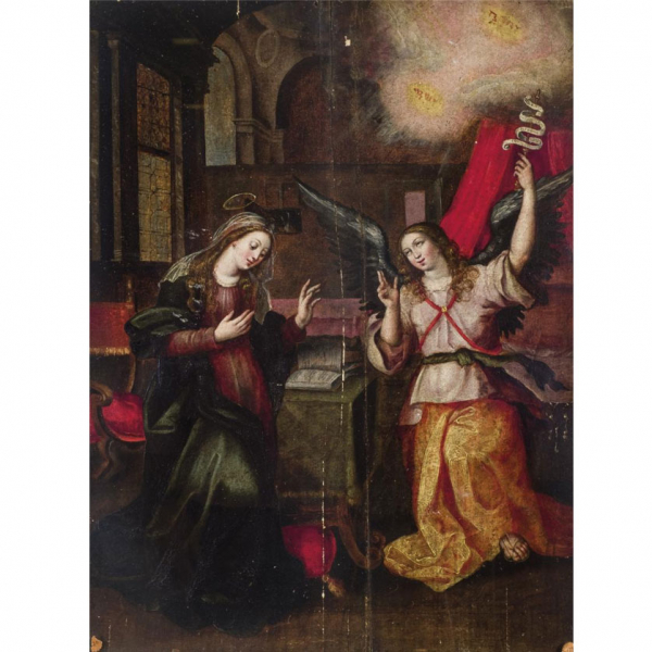 ESCUELA ESPAÑOLA S. XVII   "Anunciación". Óleo sobre tabla.
