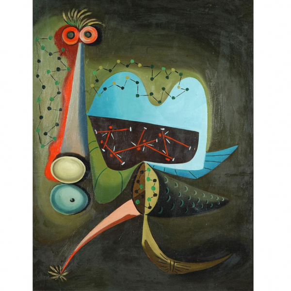 Eugenio Granell. "P&aacute;jaro estelar (1953)". &Oacute;leo sobre lienzo.   Firmado en el &aacute;ngulo inferior izquierdo.