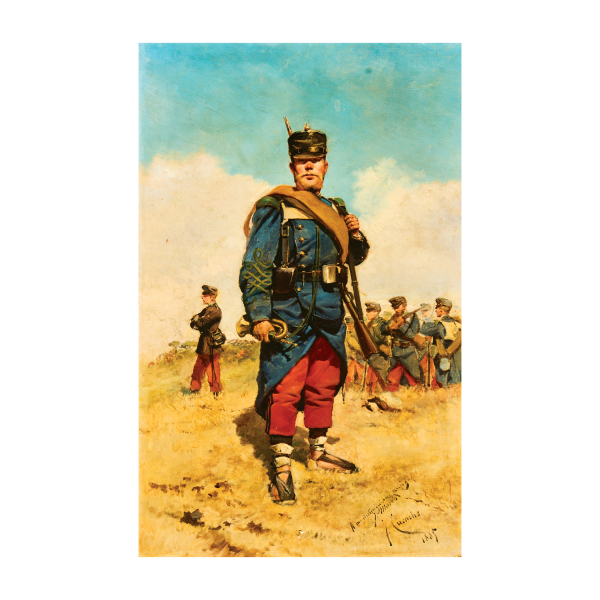 Josep Cusachs Cusachs (Montpellier, Francia, 1851-Barcelona, 1908)  Trompeta de infantería.  Óleo sobre tela.