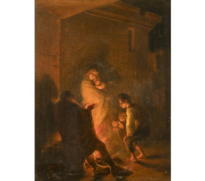 LEONARDO ALENZA (Madrid, 1807 - 1845) Familia calentándose entorno a una hoguera