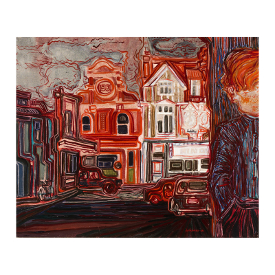 Julià Mateu (Barcelona, 1941)  Calle de Dublin.  Óleo sobre tela. Firmado y fechado en 1968.