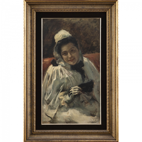 "Dama con máscara de carnaval".  IGNACIO UGARTE (San Sebastián, 1858-1914).   Técnica: Óleo/Lienzo