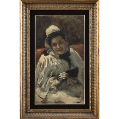 &quot;Dama con máscara de carnaval&quot;.  IGNACIO UGARTE (San Sebastián, 1858-1914).   Técnica: Óleo/Lienzo