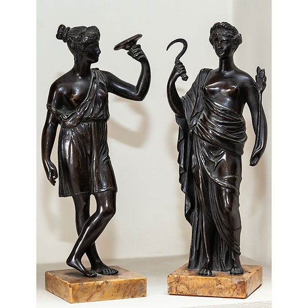 Bacante y diosa C&eacute;res de bronce patinado