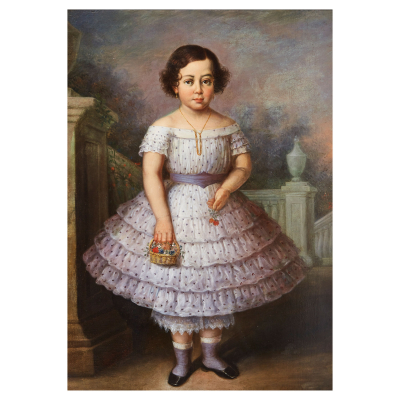 Escuela española, s.XIX. Retrato de niña. Óleo sobre tela.