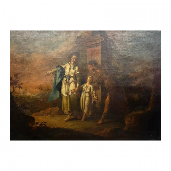 Atribuido a Francisco Antolínez y Sarabia (Sevilla, 1644-1700)  Descanso de la Huida a Egipto.  Óleo sobre tela. 