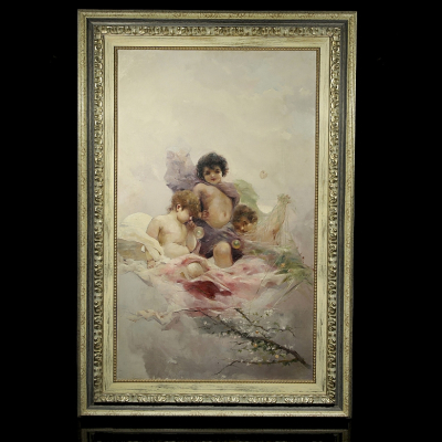 Charles Josuah Chaplin (1825-1891) "Querubines". &Oacute;leo sobre lienzo.  