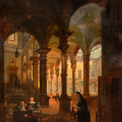 JOSEP ARRAU BARBA  (Barcelona 1802 - 1872) &quot;Personajes en el convento&quot;