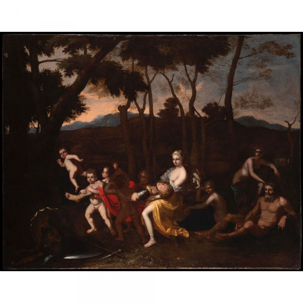 NICOLAS POUSSIN (Les Andelys, 1594 - Roma, 1665) - Armida rapta al adormecido Rinaldo (c.1630).    Óleo sobre lienzo.