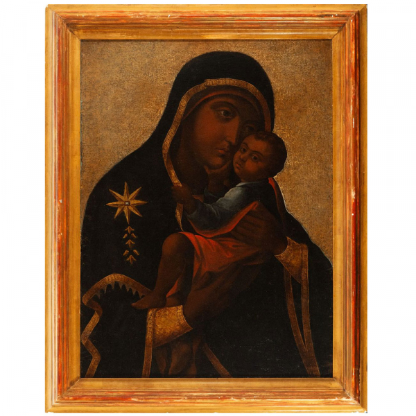 "Virgen Negra" Trabajo Virreinal del siglo XVII, posiblemente México o Perú, siguiendo modelos de Iconos Ortodoxos 