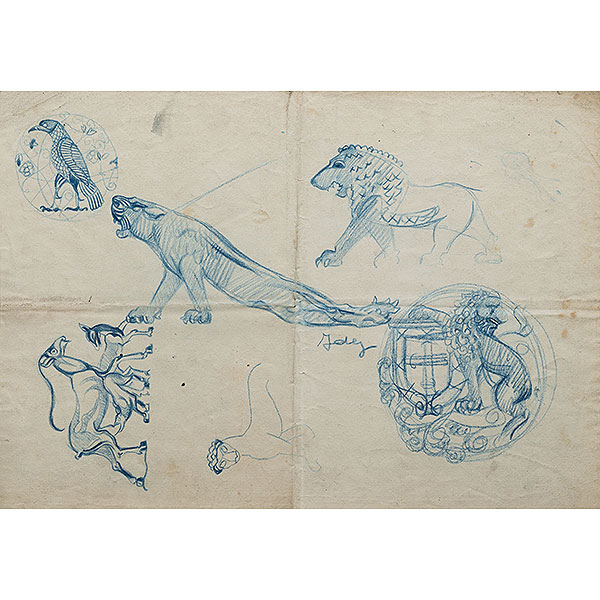 "Proyectos para cerámica"   ISIDORO GUINEA (Bilbao, 1893-1947). Lápices de colores/papel