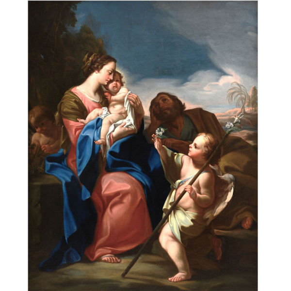 CORRADO GIAQUINTO (Molfetta, 1703 – Nápoles, 1766) "Sagrada Familia con dos angelitos" (h.1750-1764).     Óleo sobre lienzo.