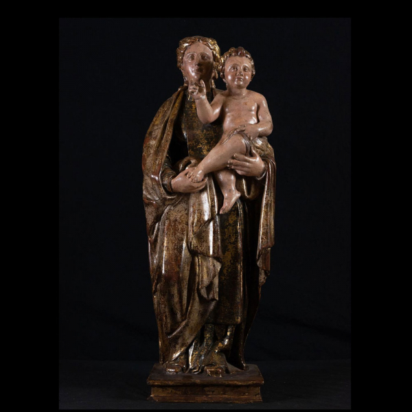 Importante Virgen con Niño en brazos, atribuíble a Sebastián Ducete (1568-1621), escuela renacentista castellana del siglo XVI. 