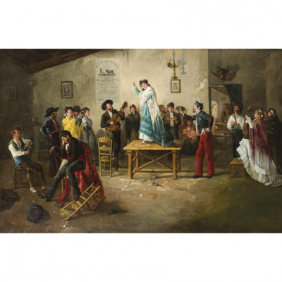 Juan García Ramos.   &quot;Jaleo flamenco&quot;. Óleo sobre lienzo.  