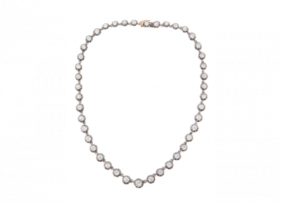 Collar rivière S. XIX de brillantes de talla antigua, compuesto por cuarenta y tres brillantes en oro amarillo de 18K con vistas en plata.