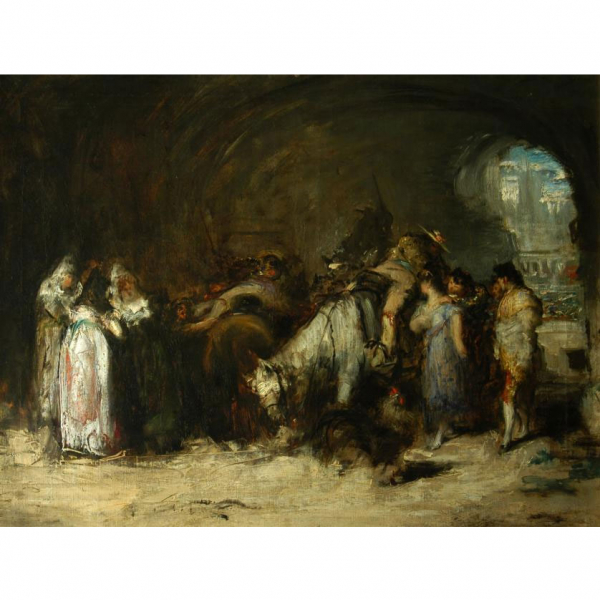 Ignacio Pinazo Camarlench. "En el patio de caballos". Óleo sobre lienzo.