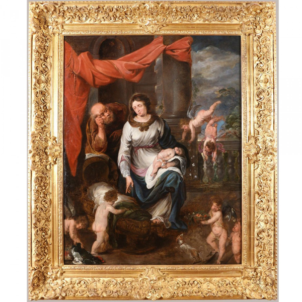 Atribuido a JAN VAN DEN HOECKE (Amberes c. 1611 - 1651) - Descanso en la huida a Egipto (c.1635).   Óleo sobre lienzo.