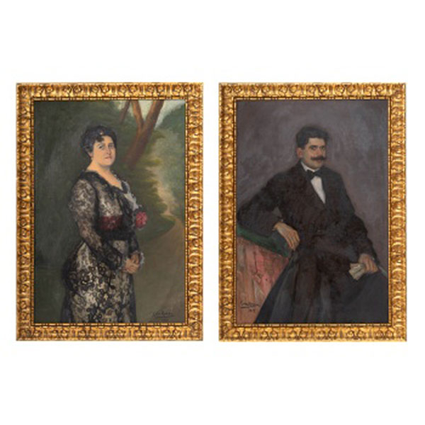 FLAVIO SAN ROMÁN (Bárcena de Cicero, Cantabria 1889 - Santander, 1951) "Retrato de dama y caballero (pareja)"