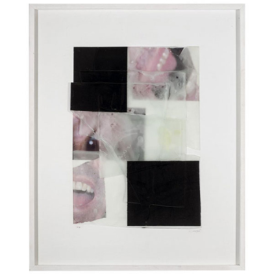 Rafael Canogar.   &quot;Arma (2002)&quot;. Construcción en cristal, óleo, collage de fotografía y parafina sobre tabla  Fechado y firmado
