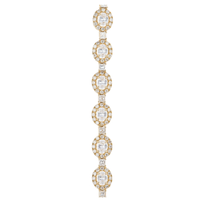 Pulsera en oro con rosetones de zircón talla oval orlado por diamantes talla brillante 