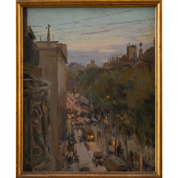 &quot;Vista de las Ramblas de Barcelona&quot;.  MANUEL MENSA Y SALAS (1855-1929) 