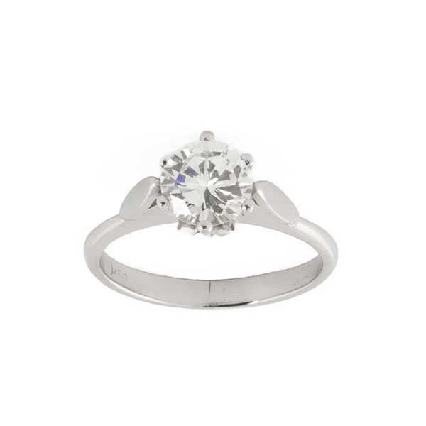 Anillo solitario en oro blanco 18 K con un limpio y blanco diamante natural, talla brillante