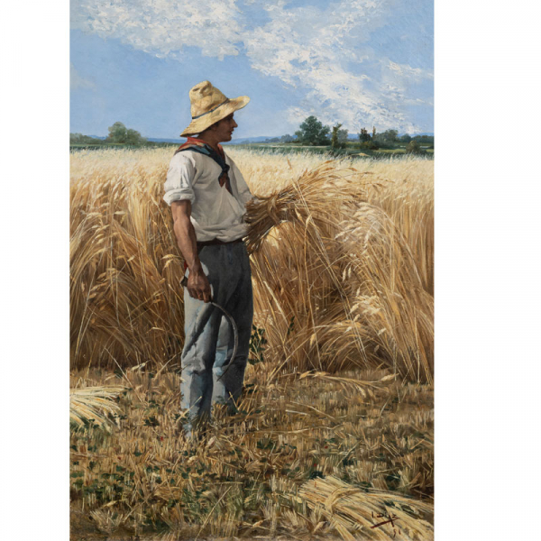 &quot;Segador con guadaña en el campo&quot;   IGNACIO DIAZ OLANO (Vitoria, 1860-1937) Óleo/Lienzo