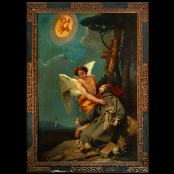 Seguidor de GIOVANNI DOMENICO TIEPOLO (Venecia, 1727 - 1804) &quot;Estigmatización de San Francisco&quot;.    Óleo sobre lienzo.