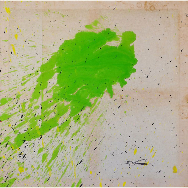 Shozo Shimamoto (Japón, 1928-2013) "Bottle Crash in Venice 08" (2007).   Acrílico y vidrio roto sobre lienzo.