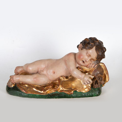 &quot;Niño Jesús Dormido&quot; Giovanni Battista Morelli. Escuela Italiana del siglo XVII. En terracota policromada