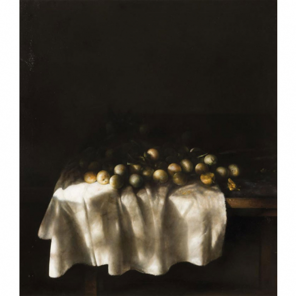 Crist&oacute;bal Toral (1940).   "Ciruelas". &Oacute;leo sobre lienzo. Firmado  