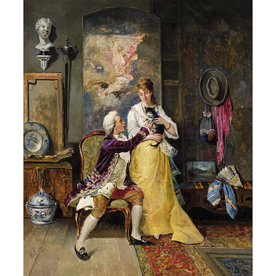 Manuel Picolo y López.   &quot;El gatito&quot;. Óleo sobre lienzo. Firmado 