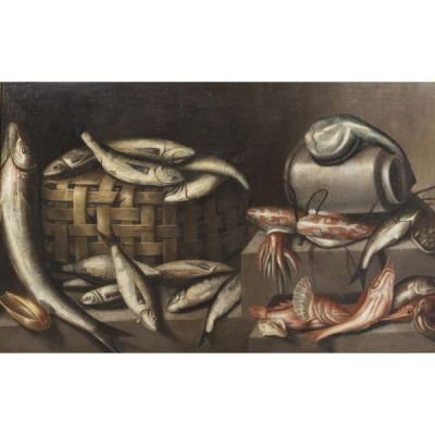 Antonio Ponce (Valladolid, 1608-1667)  Bodeg&oacute;n de pescado.  &Oacute;leo sobre tela.