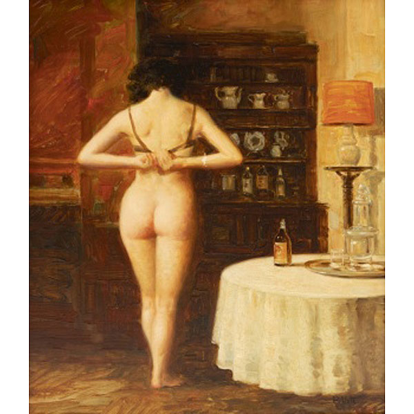 DANIEL GONZÁLEZ POBLETE  (Ciudad Real 1944) &quot;Desnudo femenino en el salón&quot;